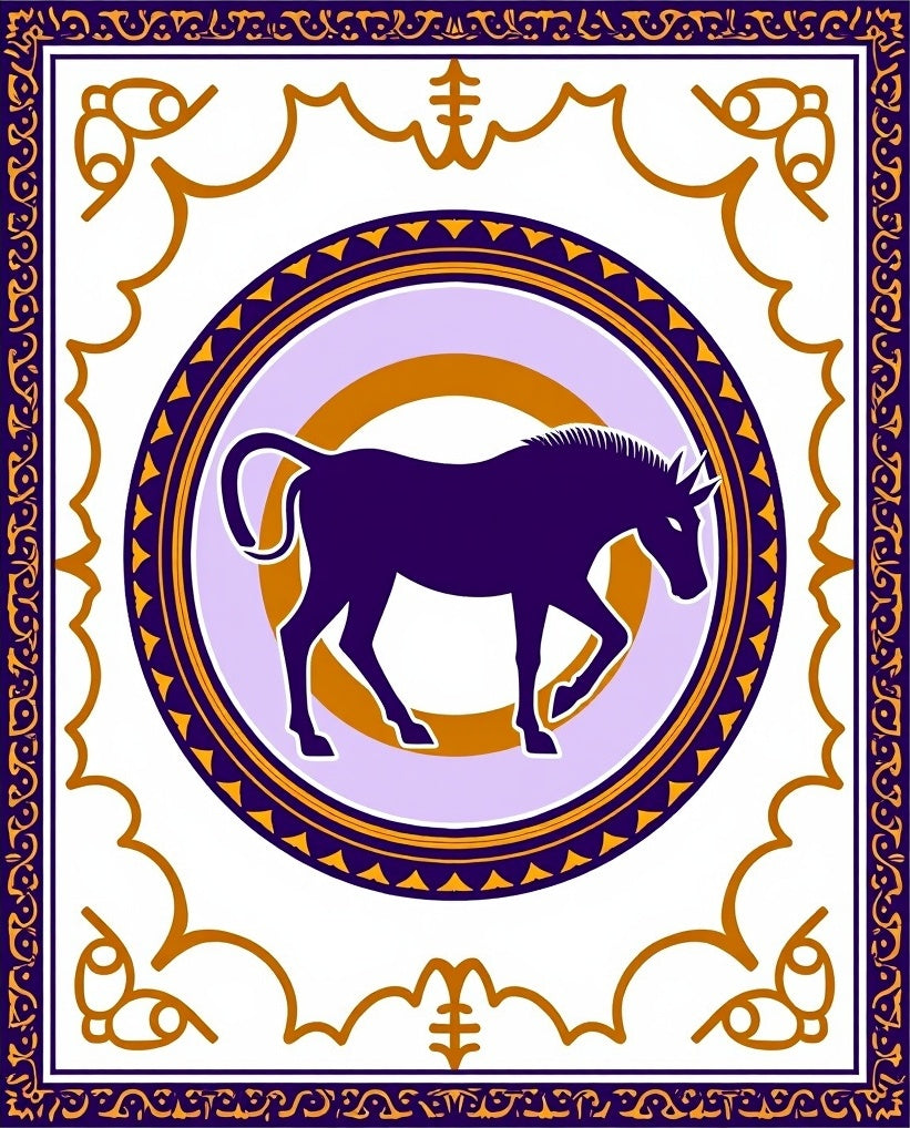 Purple Horse Medallion Golden Ornate Rug