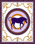Purple Horse Medallion Golden Ornate Rug