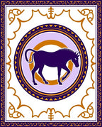 Purple Horse Medallion Golden Ornate Rug