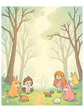 Woodland Girls And Animals Gathering Rug