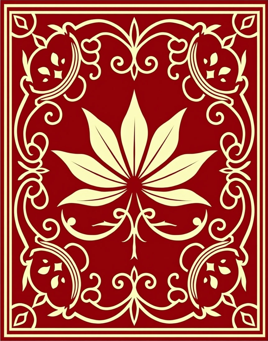 Crimson Cream Ornate Botanical Frame Rug