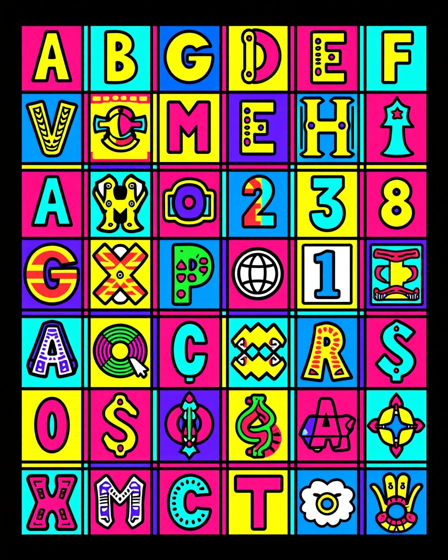 Vivid Alphabet Grid Pop Art Rug