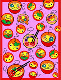 Kawaii Food Bowl Characters Pink Background Rug