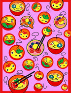 Kawaii Food Bowl Characters Pink Background Rug