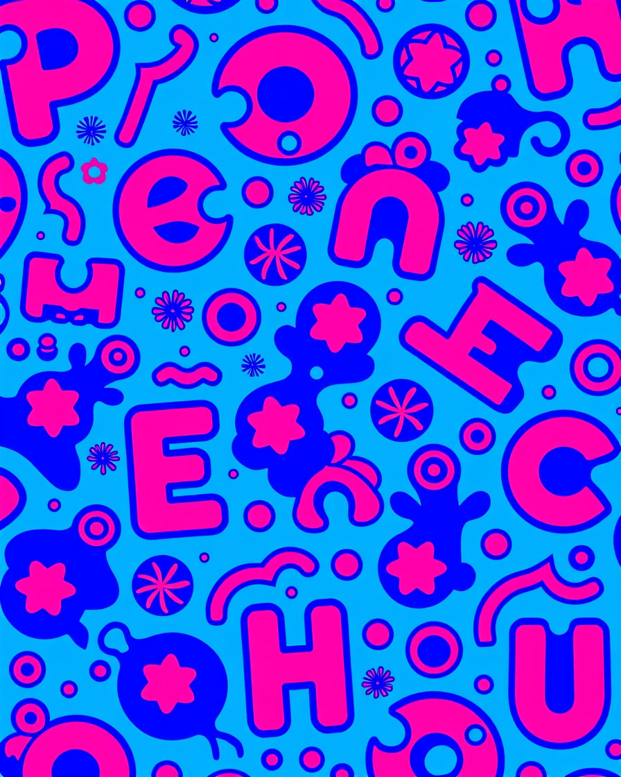 Bright Pink Blue Alphabet Collage Rug