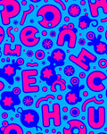 Bright Pink Blue Alphabet Collage Rug
