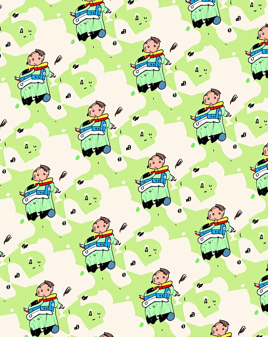 Light Green Cartoon Child Character Rug