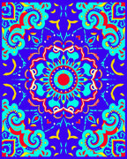 Vibrant Blue Red Turquoise Mandala Rug