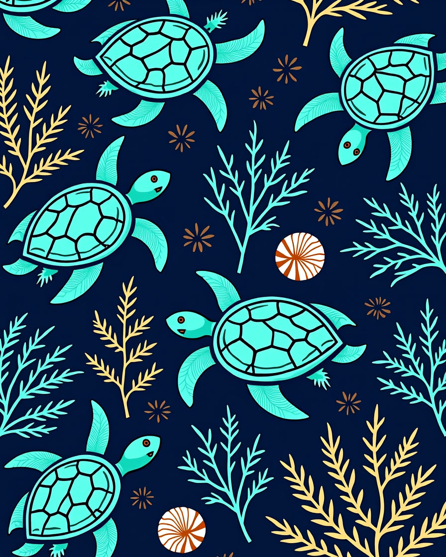 Aqua Turtle Coral Navy Garden Rug