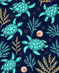 Aqua Turtle Coral Navy Garden Rug