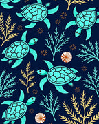 Aqua Turtle Coral Navy Garden Rug
