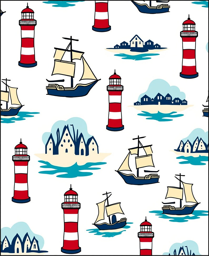 Nautical Red White Lighthouse Ships Rug