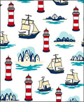 Nautical Red White Lighthouse Ships Rug