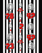Black White Red Stiped Character Numbers Rug