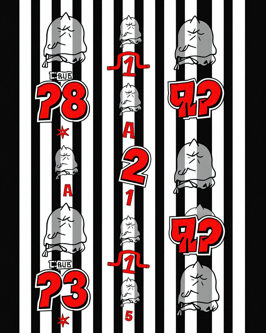 Black White Red Stiped Character Numbers Rug