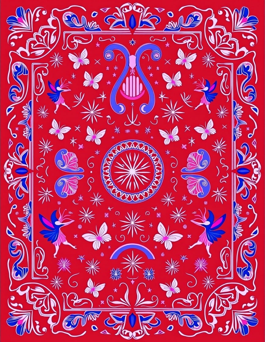 Whimsical Red Fairy Butterfly Garden Rug