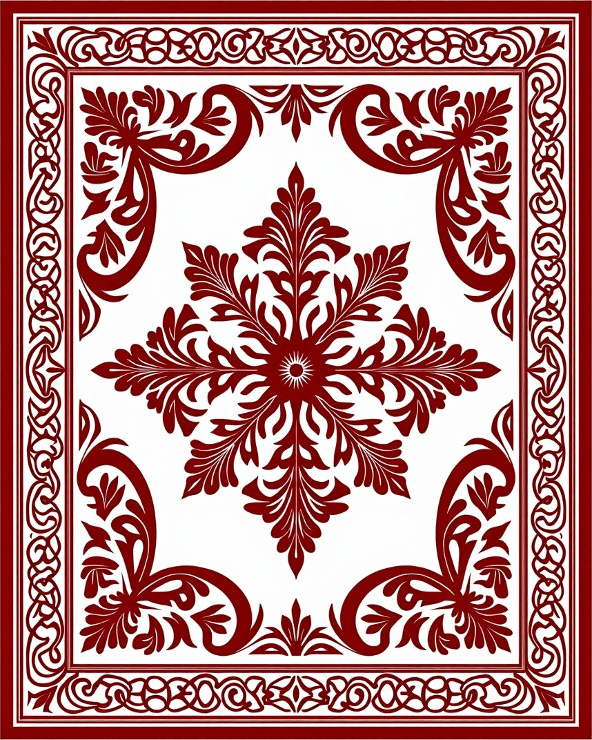 Deep Red Floral Symmetry Rug