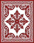 Deep Red Floral Symmetry Rug