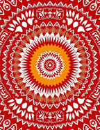 Vibrant Red Mandala Sunburst Focal Rug