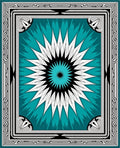 Radiant Teal Abstract Starburst Border Rug