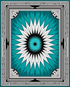 Radiant Teal Abstract Starburst Border Rug