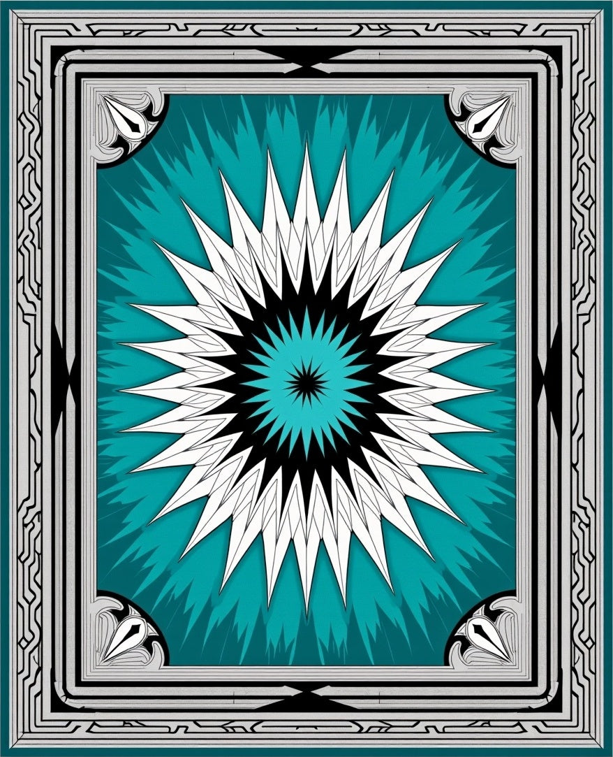 Radiant Teal Abstract Starburst Border Rug