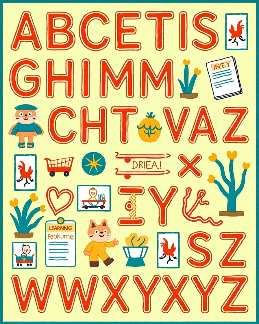 Playful Alphabet Characters and Objects Rug