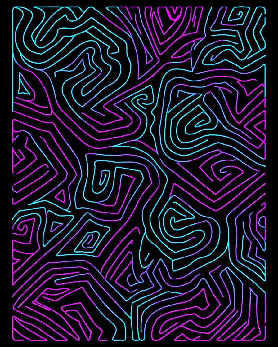 Neon Abstract Lines Black Rug