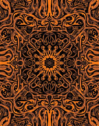 Vibrant Orange Black Abstract Mandala Rug