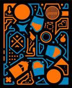 Bold Orange Blue Geometric Circuit Rug