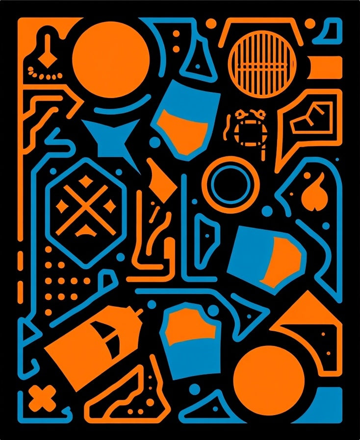 Bold Orange Blue Geometric Circuit Rug