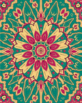 Vibrant Teal Magenta Floral Mandala Rug