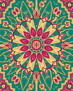 Vibrant Teal Magenta Floral Mandala Rug