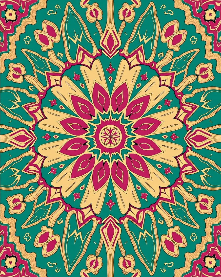 Vibrant Teal Magenta Floral Mandala Rug