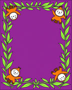 Playful orange characters vine border Rug