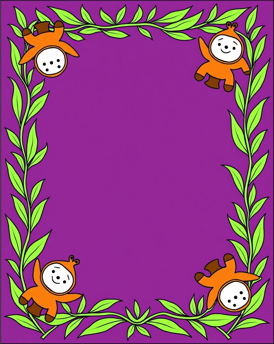 Playful orange characters vine border Rug