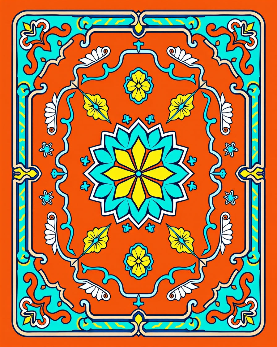 Radiant Orange Geometric Floral Art Rug