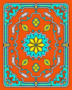 Radiant Orange Geometric Floral Art Rug
