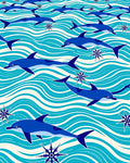 Blue Dolphin Ocean Wave Compass Rose Rug