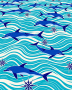 Blue Dolphin Ocean Wave Compass Rose Rug