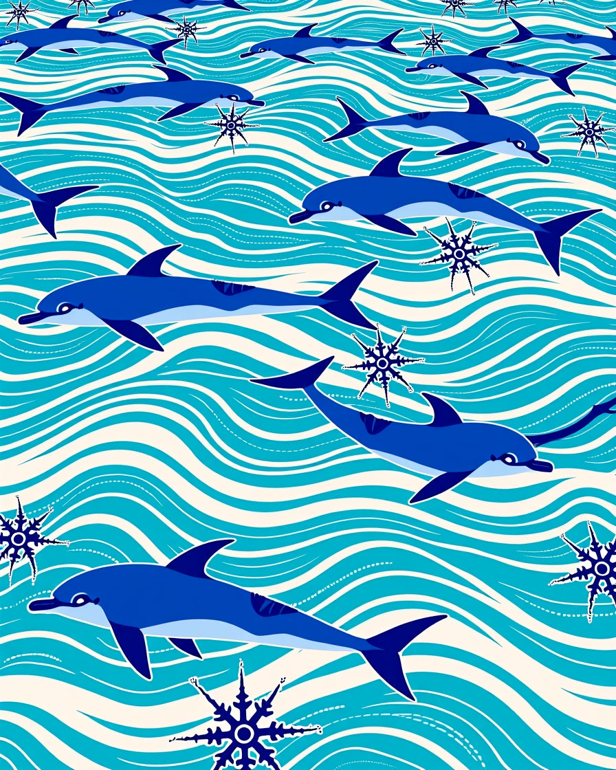 Blue Dolphin Ocean Wave Compass Rose Rug