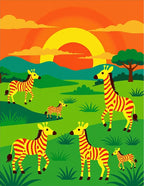 Yellow Red Striped Zebras Safari Sunset Rug