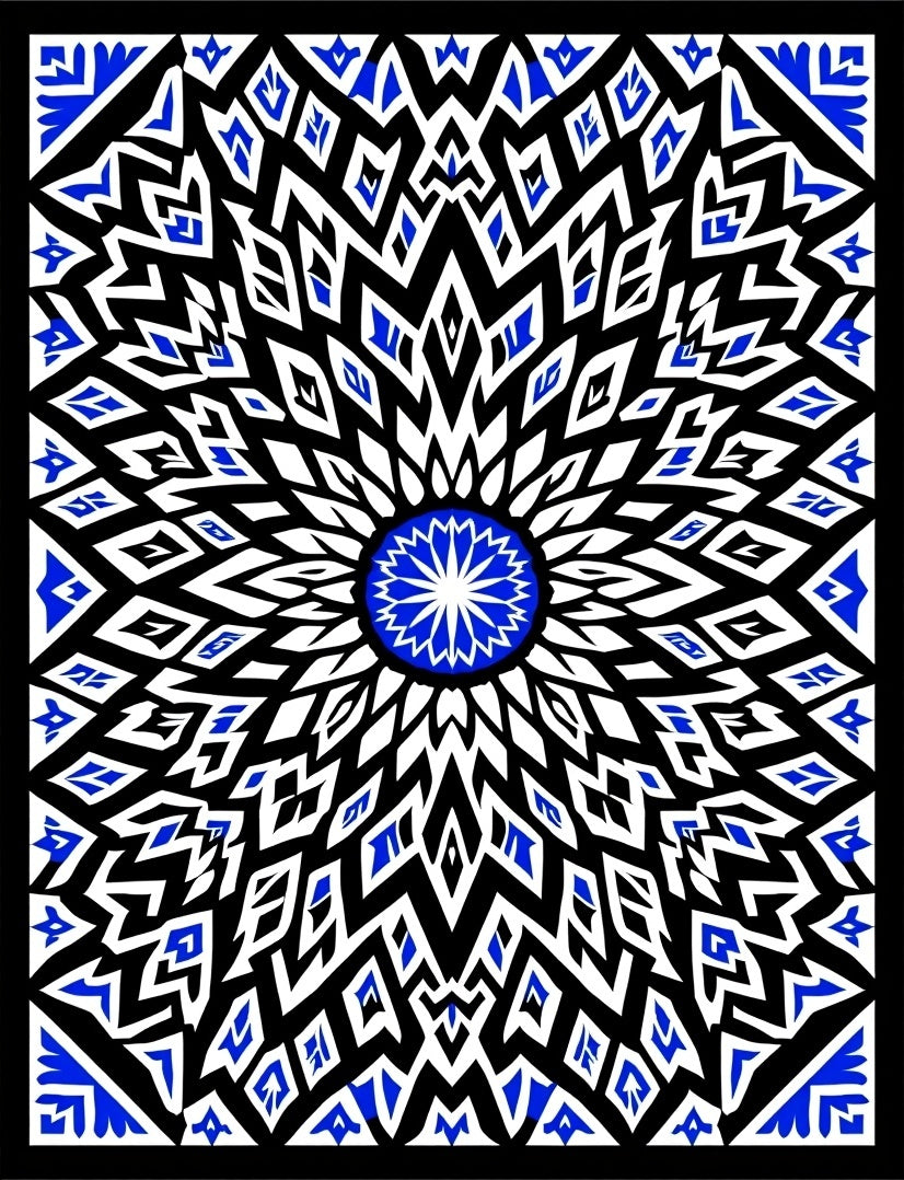 Electric Blue Mandala Sunburst Rug