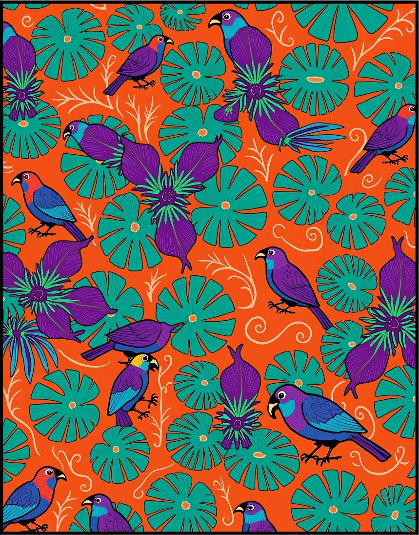 Vibrant Tropical Birds and Leaves Rug