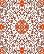 Orange Floral Mandala Scrollwork Medallion Rug