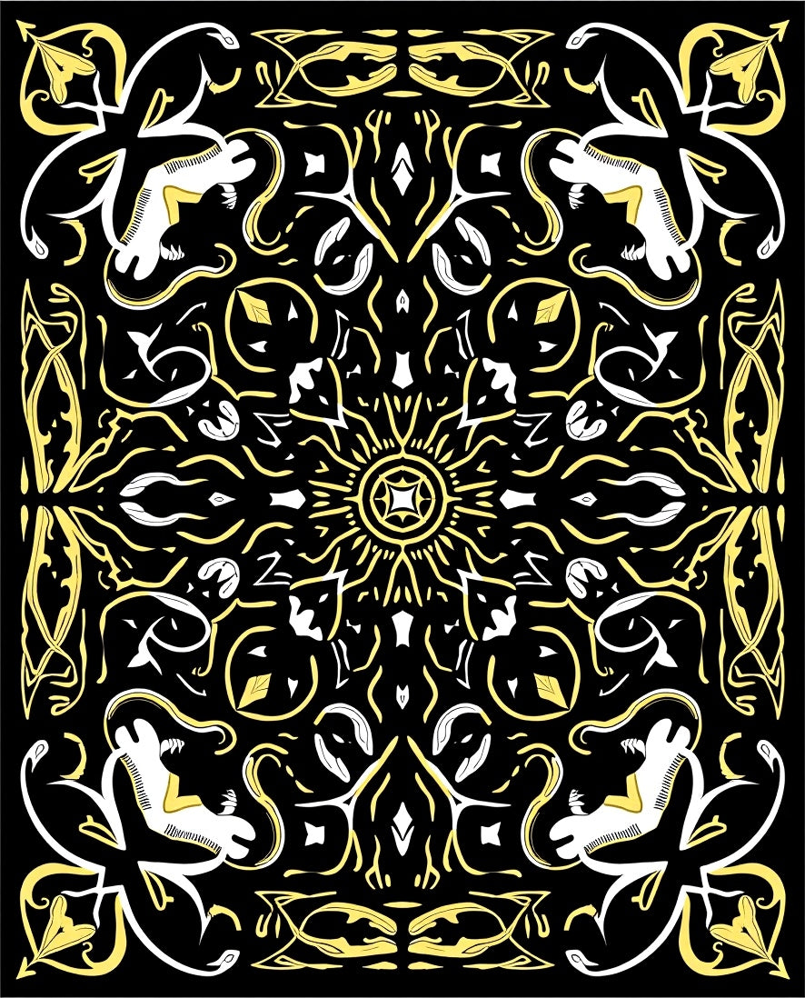 Bold Black Yellow Solar Mandala Rug