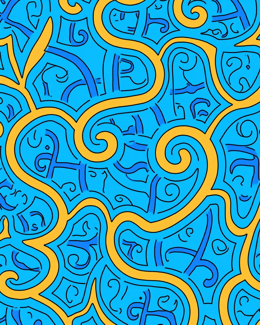 Bright Blue Yellow Abstract Swirl Rug