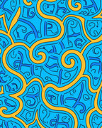 Bright Blue Yellow Abstract Swirl Rug