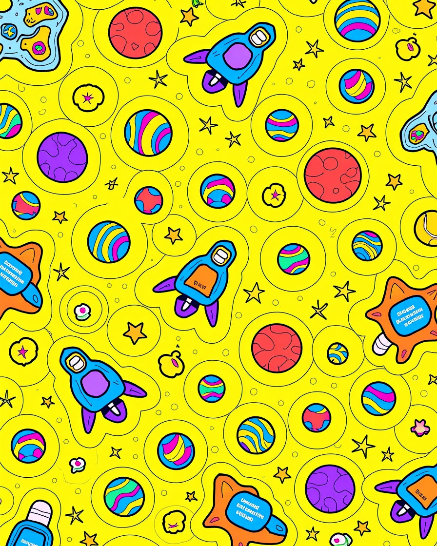 Cosmic Colorful Rockets Circles Stars Rug
