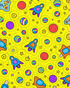 Cosmic Colorful Rockets Circles Stars Rug
